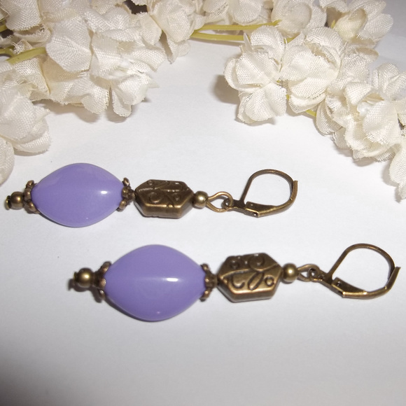 Bohemian Earrings Purple and Bronze Boho Handmade Beaded Jewelry Set Pair 5082 - Picture 4 of 10